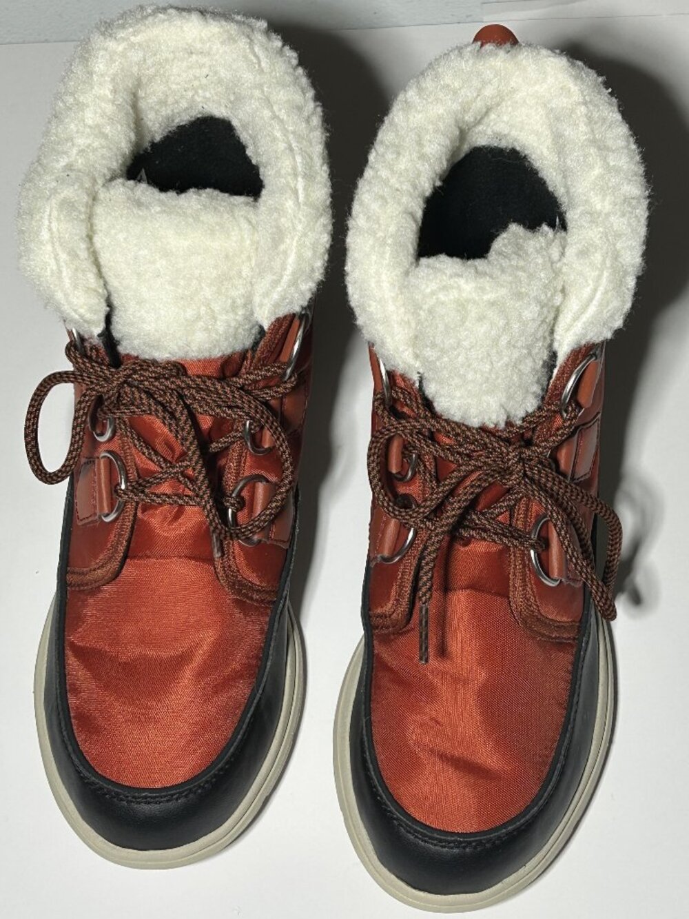 NEW Sorel Explorer Carnival Boots Waterproof Womens sz 7 Red w Faux Fur Trim